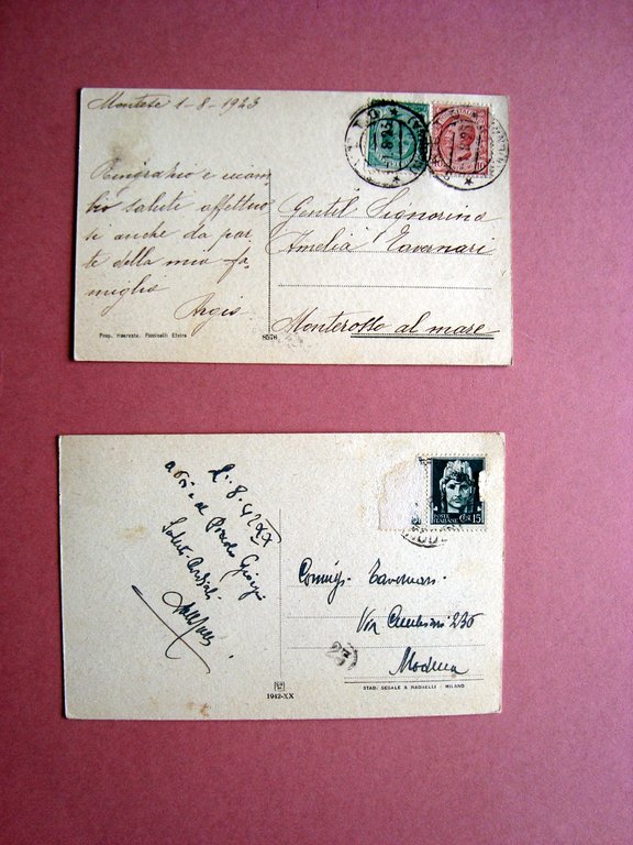 Due Cartoline Montese 1923 1947 viaggiate Panorama Alberto Piccinelli | Immagine Gallery 2