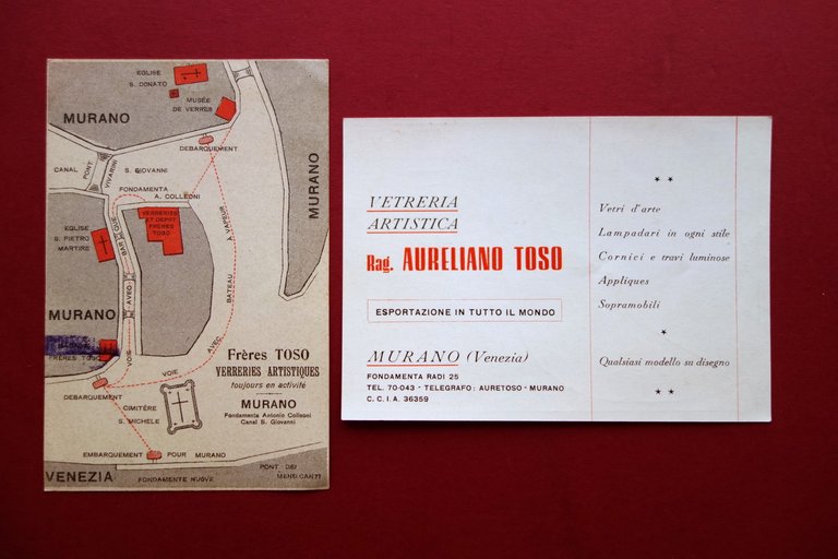 Due Cartoncini Pubblicitari Fratelli Toso Murano Venezia Vetreria Artistica | Immagine Gallery 2