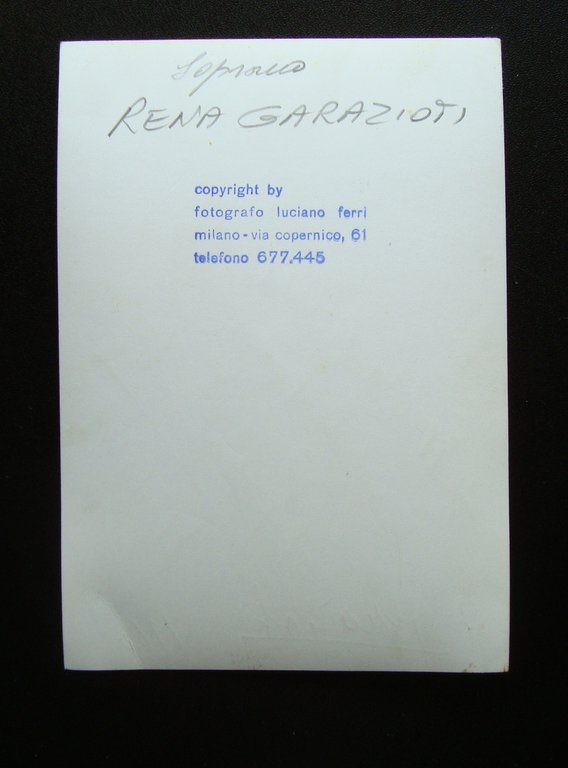 Due firme Autografe Rena Garazioti Soprano Foto Ferri Lirica