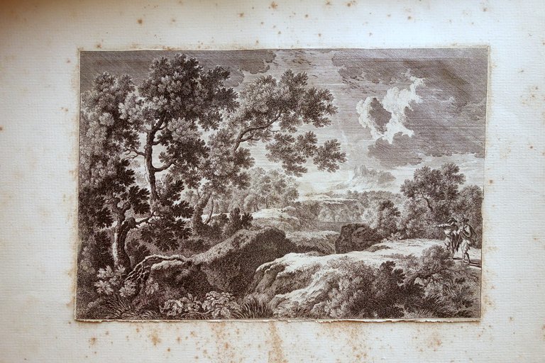 Due Incisioni Paesaggio Bucolico Carta Verghettata Fine '700