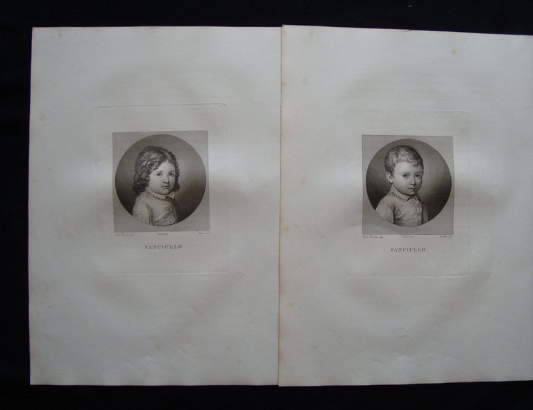 Due Incisioni rame Fanciullo Veronese Fusella Livi Galleria Pitti Firenze 1842