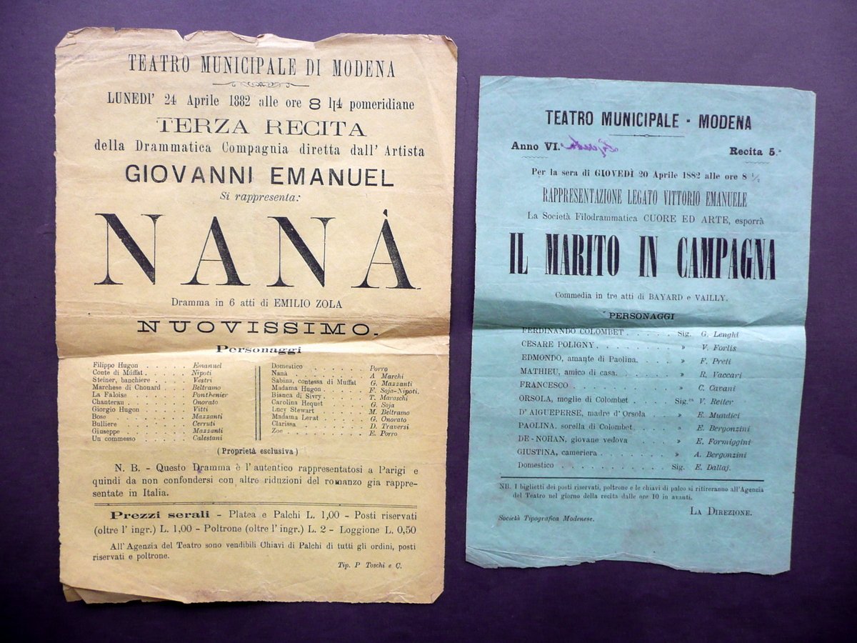 Due Locandine Teatro Municipale di Modena Nan‡ Zola Il Marito … | Immagine principale