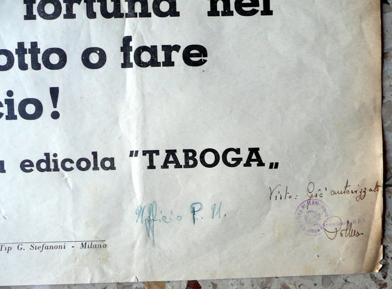 Due Manifesti Pubblicit‡ Supersettimanale Taboga Timbro Terni Questura Anni '50 | Immagine Gallery 2