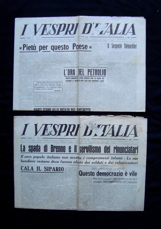 due numeri I Vespri d'Italia Anno I n 20 21 Palermo 1949 MSI