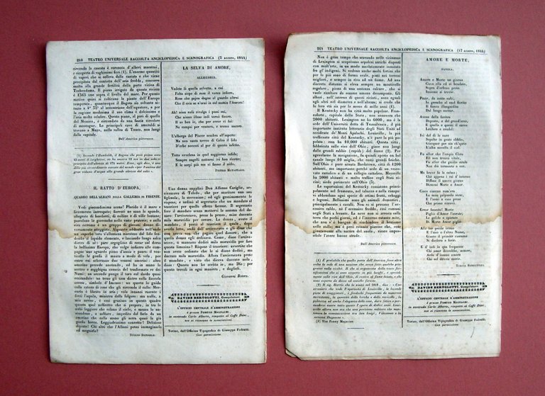 Due Numeri Rivista Teatro Universale Anno Undecimo n 525-527 1844 …