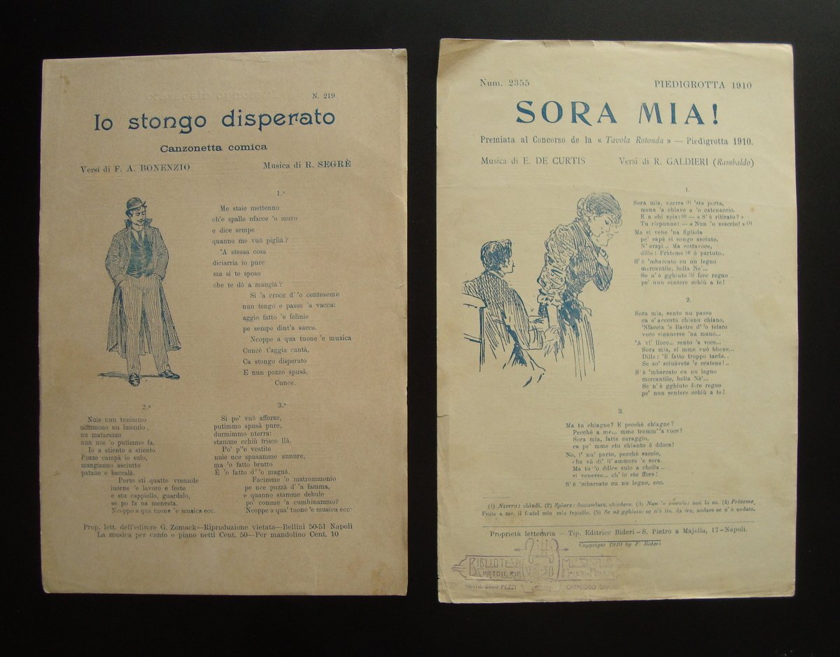 Due Spartiti Io Stongo disperato Sora Mia Bideri 1910 Piedigrotta