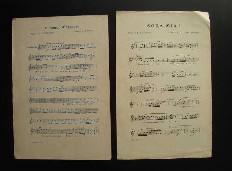 Due Spartiti Io Stongo disperato Sora Mia Bideri 1910 Piedigrotta