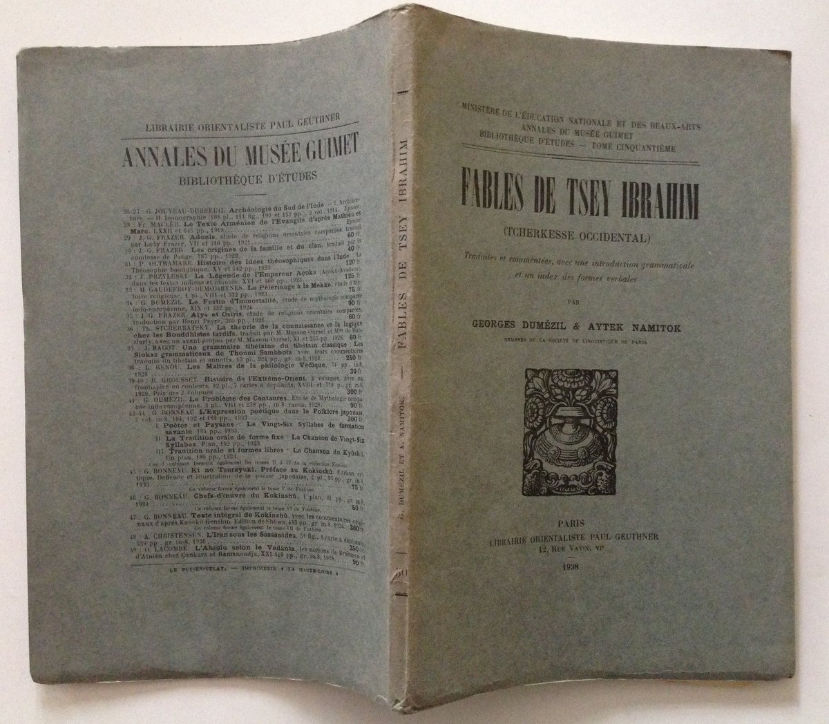 Dumezil Namitok Fables de Tsey Ibrahim Tcherkesse Occidental Paris 1938