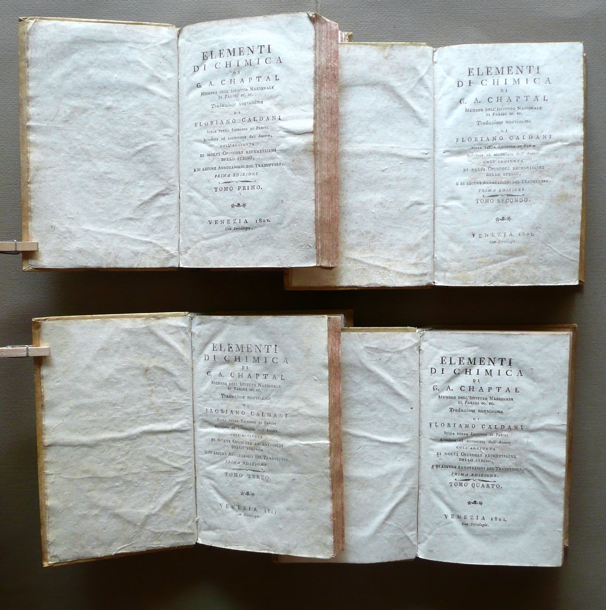 Elementi di Chimica di Chaptal Venezia 1801 4 Volumi Completo …