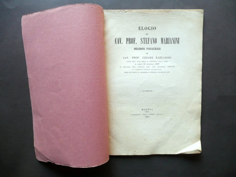 Elogio del Cav. Prof. Stefano Marianini Orazione Razzaboni Soliani Modena …
