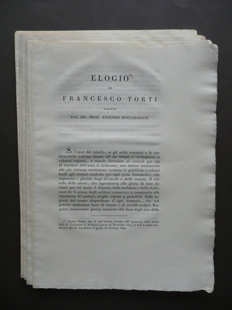 Elogio di Francesco Torti Antonio Boccabadati 1824 Medicina Anatomia Modena