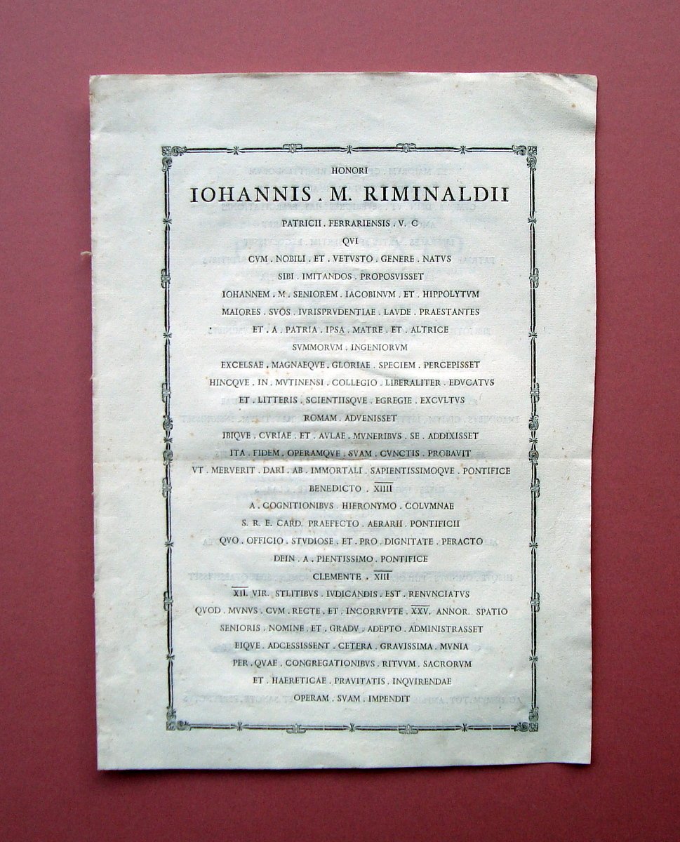 Elogio Iohannis M. Riminaldii Ferrara 1785 Typis Fulgonii Romae latino