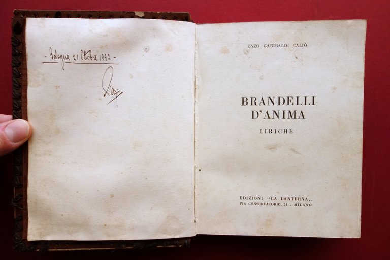 Enzo Garibaldi CaliÚ Brandelli d'Anima Liriche La Lanterna Milano 1932 …