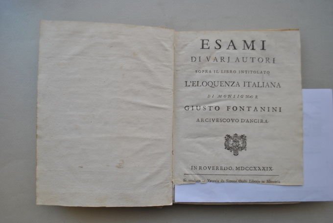 Esami Eloquenza Lettere Italiana Fontanini Anciria Muratori Maffei Dispute 1739