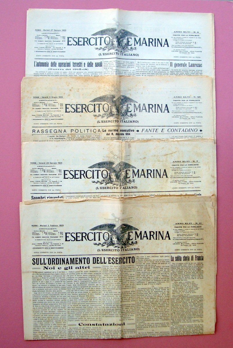 Esercito e Marina 1925 4 numeri bisettimanale Esercito Italiano ordinamenti