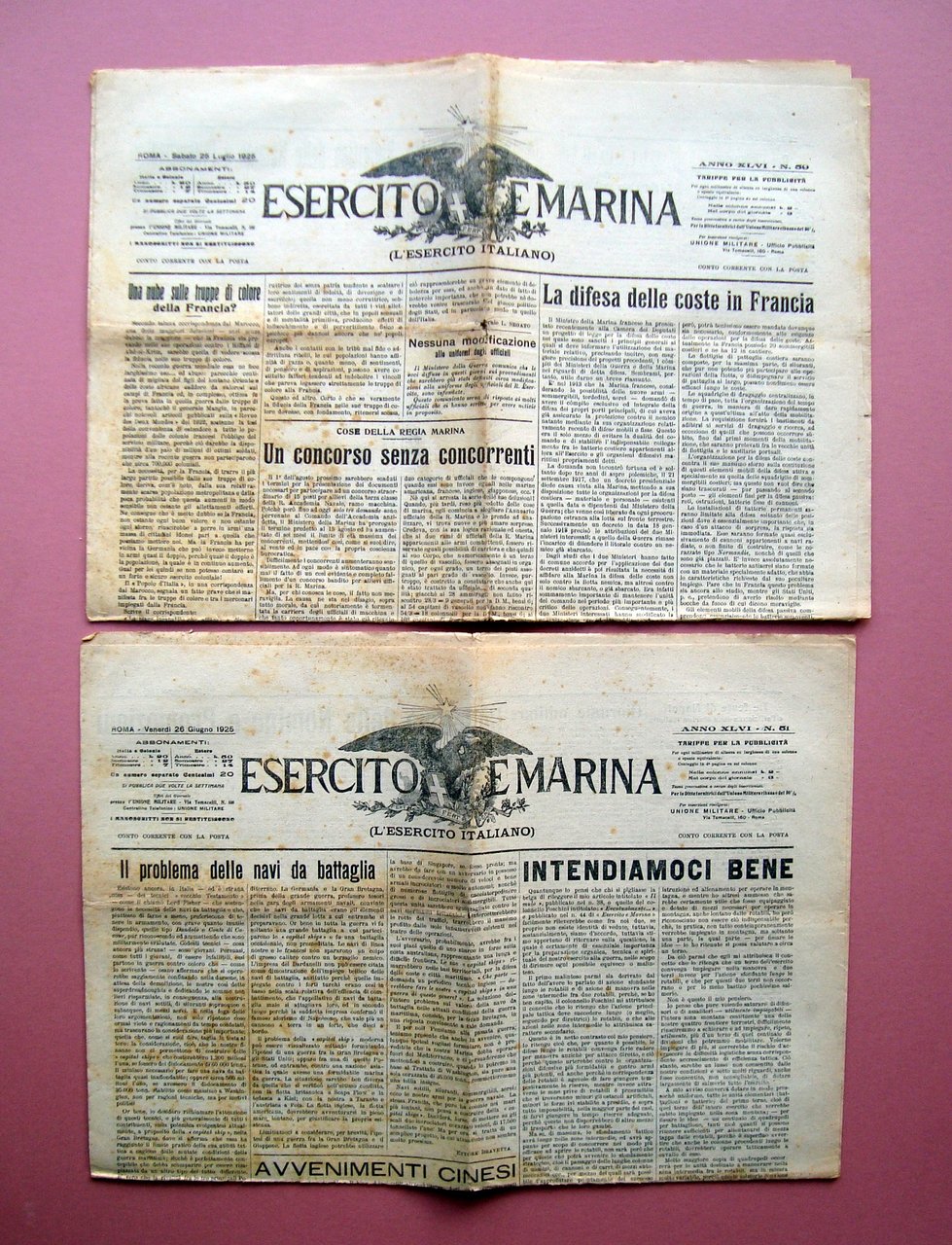 Esercito e Marina due giornali N 51 26/6/1925 N 59 …