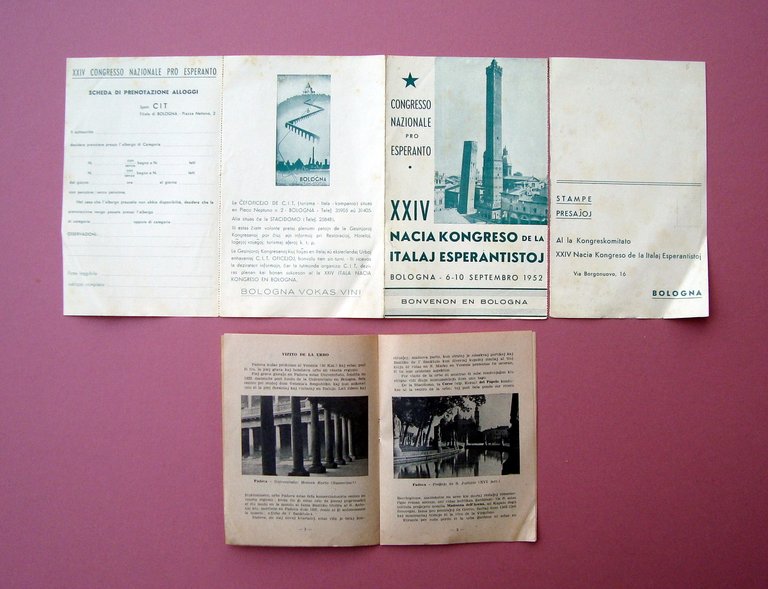 Esperanto due brossure XXIV Congresso Nazionale Bologna 1952 Padova Fiere …