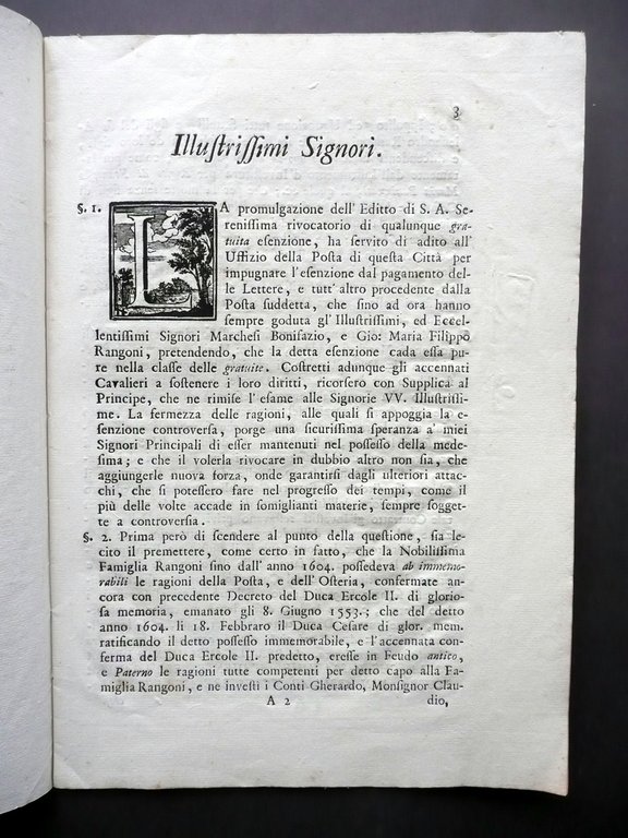 Esposizione Ragioni Competenti Rangoni Esenzione Lettere Posta Modena 1768