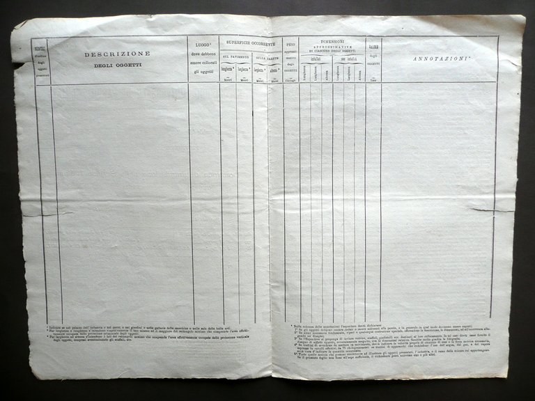 Esposizione Universale di Parigi 1878 Modulo Ammissione nella Sezione Italiana
