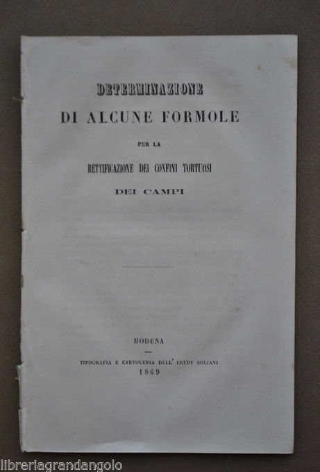 Estimo Catasto Determinazione Formule Confini Campi Agrimensura Modena 1869