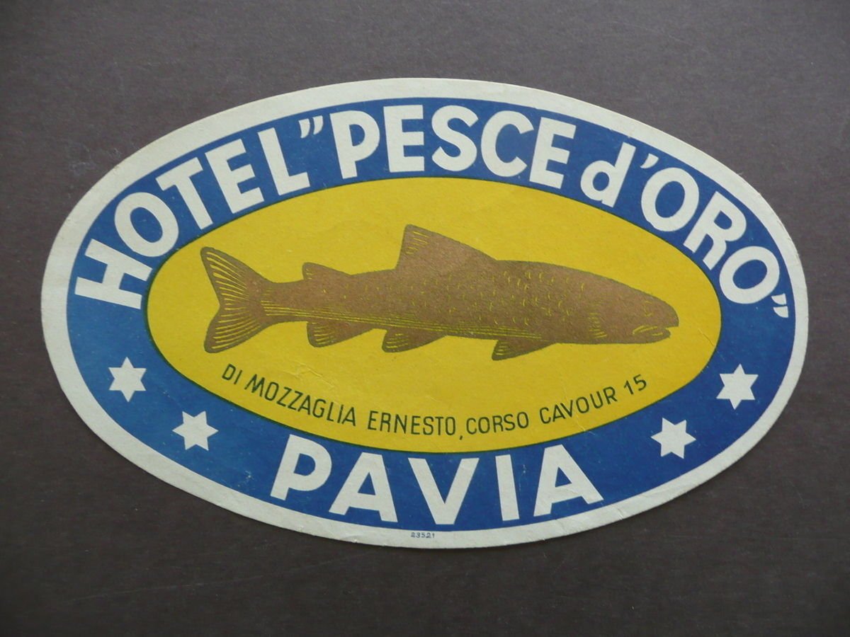 Etichetta Valigia Travel Label Suitcase Hotel Pesce d'Oro Pavia Anni …
