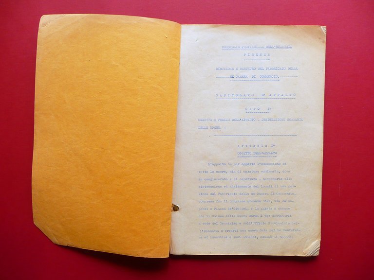 Ex Camera di Commercio Firenze Riduzione Restauro Capitolato d'Appalto 1935