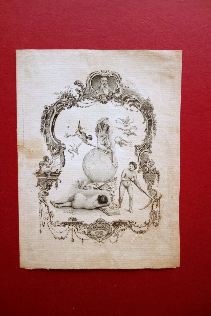 Ex Libris E. Massicott Globe Trotter Bibliomane datato 30/4/1845 Grafica