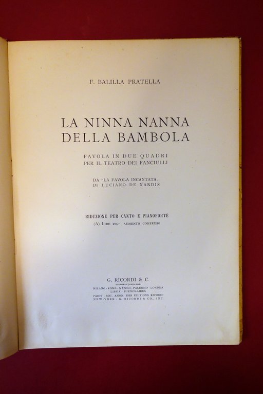 F. Balilla Pratella La Ninna Nanna della Bambola Ricordi 1923 …