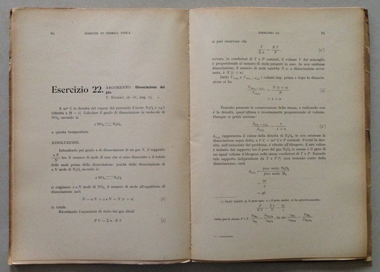 F. Castagneri Chimica Fisica Esercizi Ingegneri Chimici Laureati Hoepli 1943