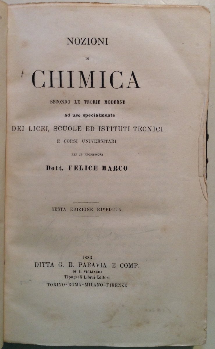 F. Marco Nozioni di Chimica Secondo le Teorie Moderne Paravia …