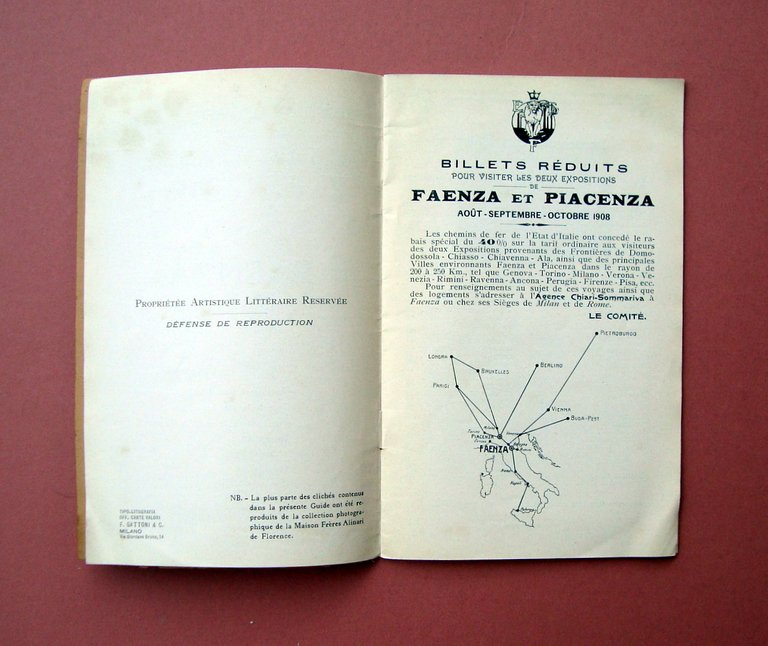 Faenza Grande Exposition 1908 Tipolito Gattoni Milano Cartina testo in …