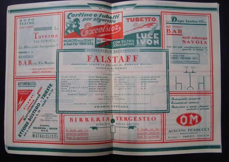 FALSTAFF TEATRO VERDI TRIESTE GRAFICHE SMORALS 1933 LIRICA MUSICA