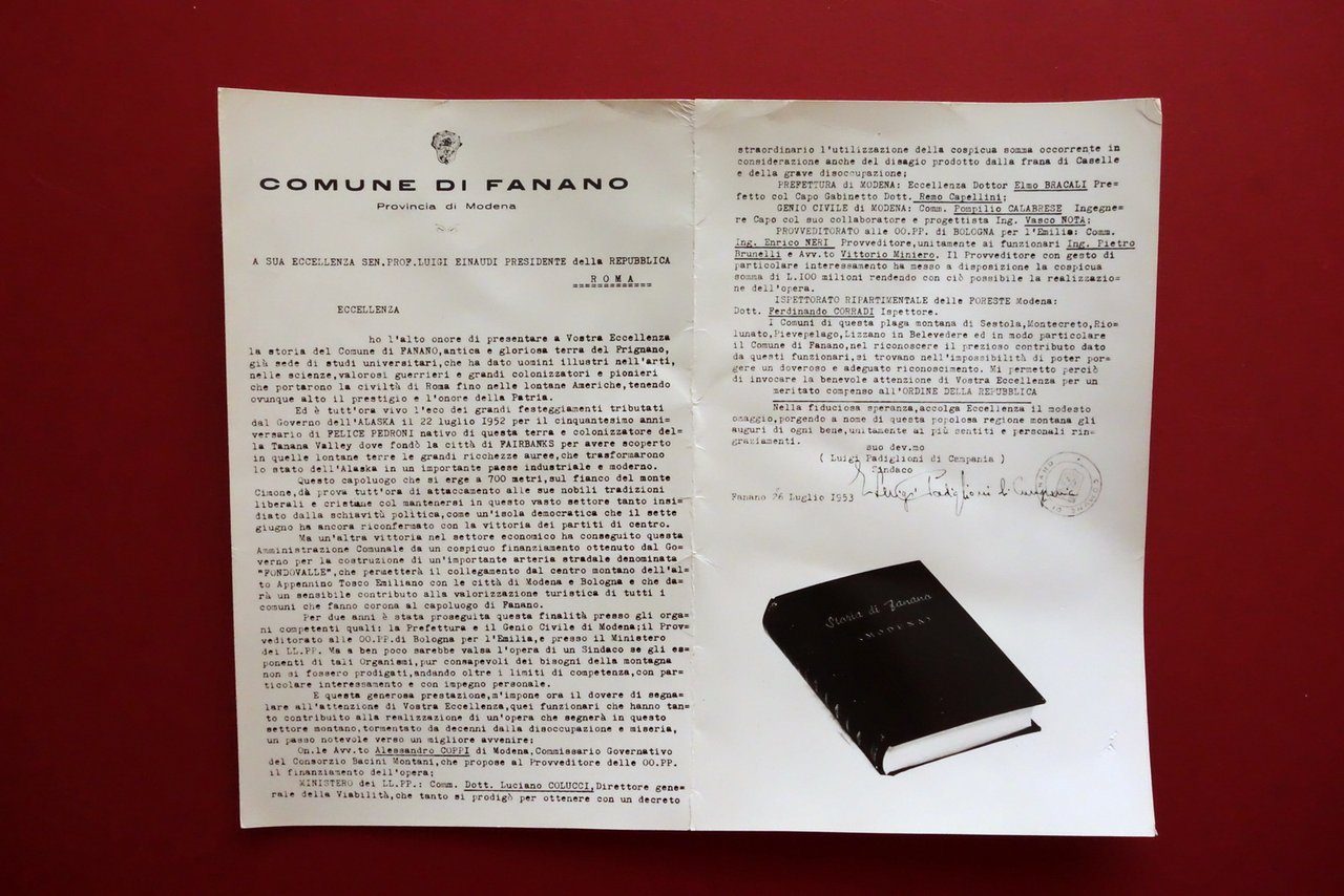 Fanano Modena Lettera Fotografia a Luigi Einaudi Storia di Fanano …