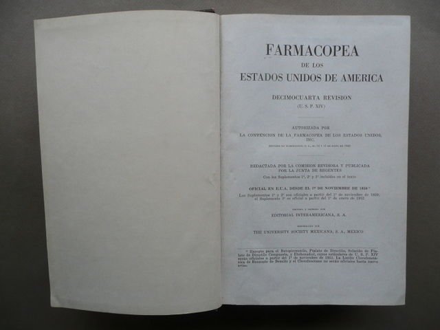 Farmacopea Estados Unidos De America 1950 Farmacia Medicina Spagnolo Messico