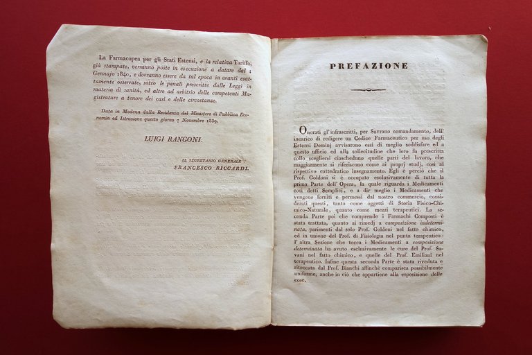 Farmacopea per gli Stati Estensi Eredi Soliani Modena 1839 Raro