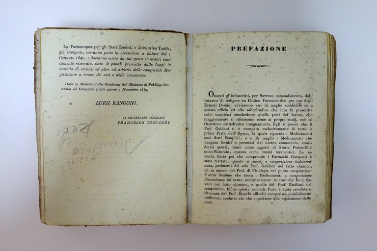 Farmacopea per gli Stati Estensi Eredi Soliani Modena 1839 Raro