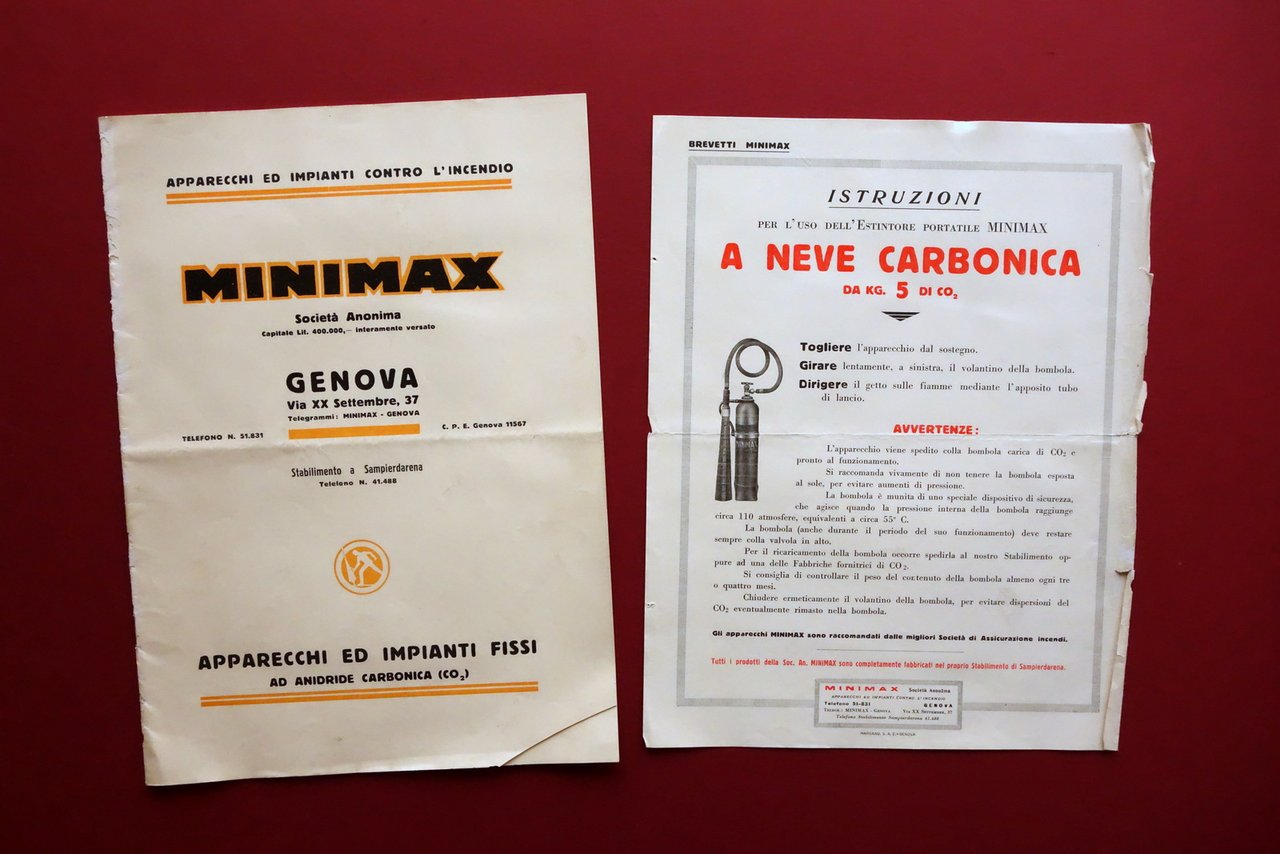 Fascicolo Minimax Genova Apparecchi Impianti Antincendio Estintori Illustrato