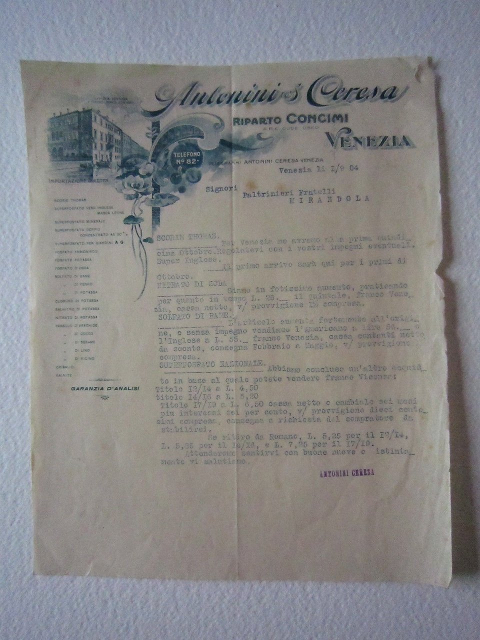 Fattura Antonini & Ceresa Venezia Riparto Concimi Solfato Fosfato di …