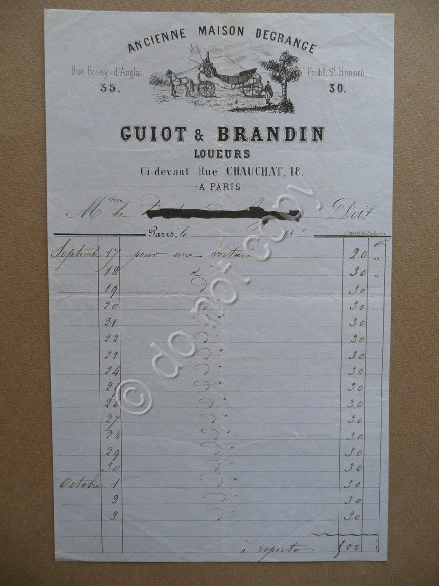 Fattura Guiot & Brandin Loueurs Ancienne Maison Degrange Carrozze Calessi … | Immagine principale