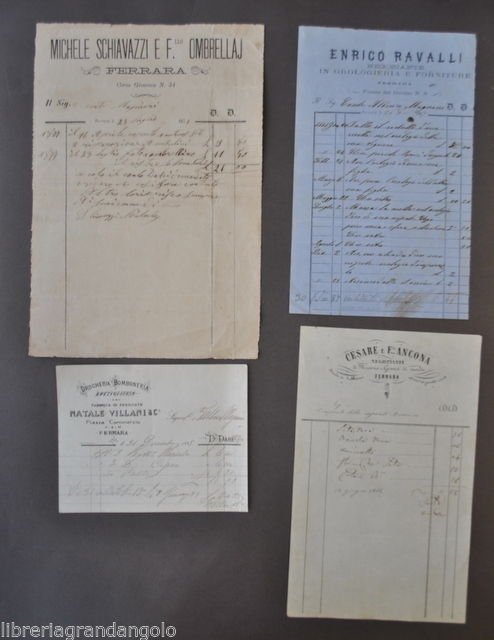 Fatture Ricevute Fattura Ferrara Orologi Merceria Ombrelli Vino 1880