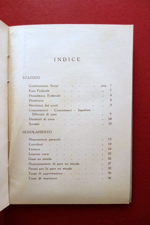 Federazione Ciclistica Italiana CONI Statuto e Regolamento Calendario 1940 1941