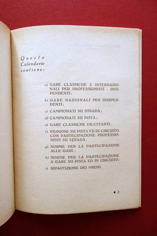 Federazione Ciclistica Italiana CONI Statuto e Regolamento Calendario 1940 1941