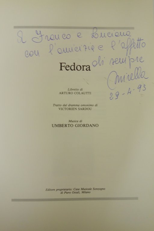 FEDORA LIBRETTO DI SALA LOCANDINA TEATRO LA SCALA MILANO AUTOGRAFO …