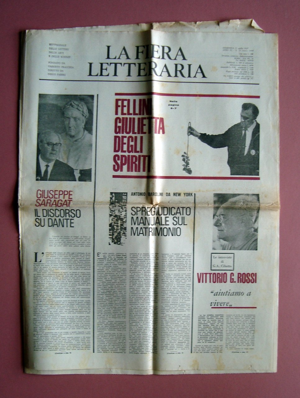 Fellini Giulietta degli Spiriti La Fiera Letteraria Anno IV N.37 …