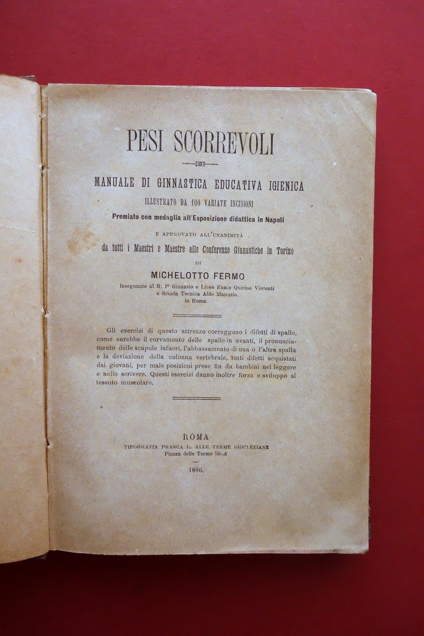 Fermo Michelotto Pesi Scorrevoli Attrezzi di Ginnastica Roma 1886-1893 2 …