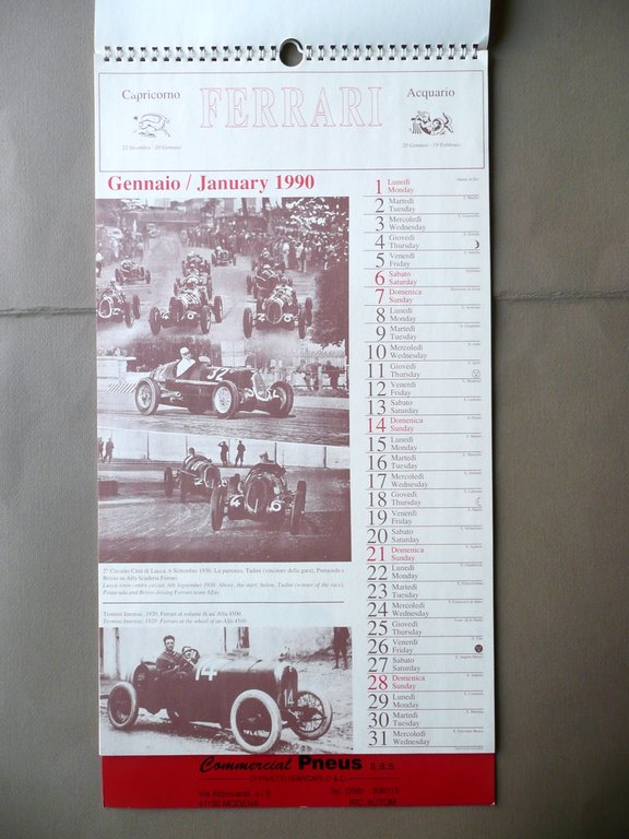 Ferrari Calendario 1990 Illustrato Fotografie Gare Sport Maranello Auto Modena