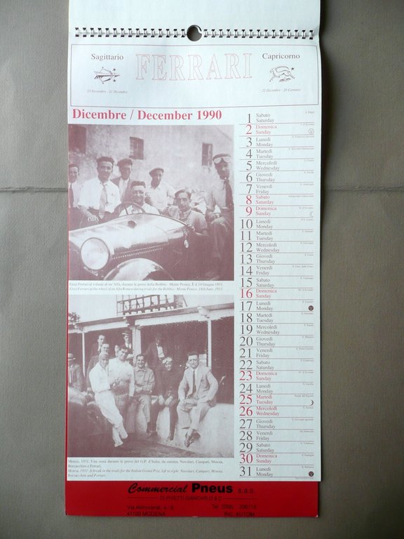 Ferrari Calendario 1990 Illustrato Fotografie Gare Sport Maranello Auto Modena