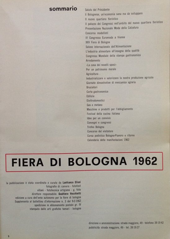 Fiera di Bologna 1962 Alimentazione Arredamento Agricoltura Arti Grafiche Tamari