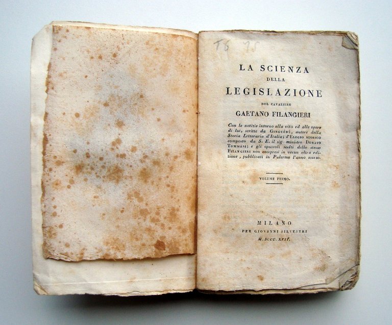 Filangieri Gaetano Scienza della Legislazione 1817-18 Silvestri Milano 6 volumi