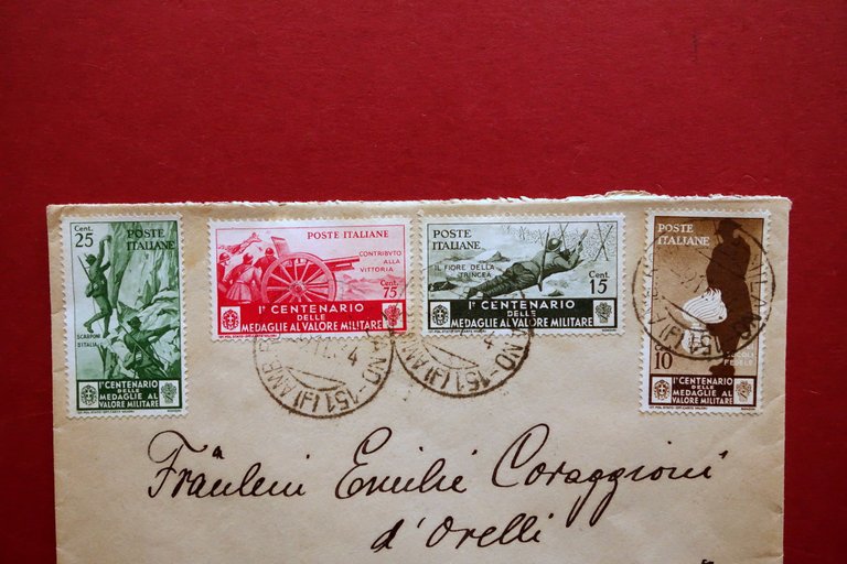 Filatelia 4 Francobolli 1∞ Centenario Medaglie al Valore Militare 1934 …
